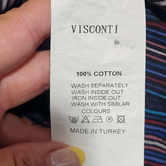 VISCONTI Shirt Mens Large Multicolor Stripe Cotton Contrast Cuffs Modern Western - Picture 7 of 11